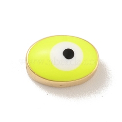 Real 18K Gold Plated Brass Beads, with Enamel, Cadmium Free & Lead Free, Long-Lasting Plated, Oval with Evil Eye, Yellow, 6.5x10x5.5mm, Hole: 1.2mm(KK-B059-37G-D)