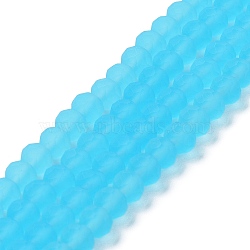 Transparent Glass Beads Strands, Faceted, Frosted, Rondelle, Sky Blue, 4mm, Hole: 1mm, about 113~115pcs/strand, 41~42cm(EGLA-A034-T4mm-MD08)