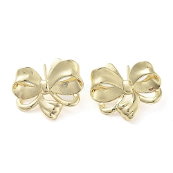 Brass Studs Earrings, Long-Lasting Plated, Lead Free & Cadmium Free, Bowknot, Real 18K Gold Plated, 17x22mm(EJEW-K276-06B-G)