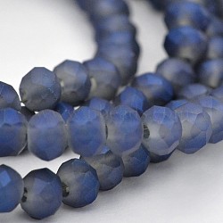 Full Rainbow Plated Faceted Rondelle Glass Beads Strands, Frosted, Medium Blue, 3x2mm, Hole: 1mm, about 150pcs/strand, 14.9 inch(EGLA-J054-3x2mm-FR04)