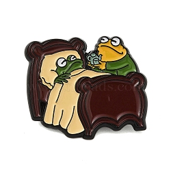 Cartoon Frog Zinc Alloy Brooches, Enamel Pins, Black, Coconut Brown, 28x30.5x1.5mm(JEWB-O014-03D)