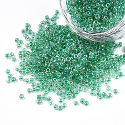 12/0 Glass Seed Beads, Inside Colours, Round Hole, Round, Transparent Colours Rainbow, Medium Sea Green, 12/0, 2~2.5x1.5~2mm, Hole: 0.8mm, about 6666pcs/100g(X1-SEED-A016-2mm-216)