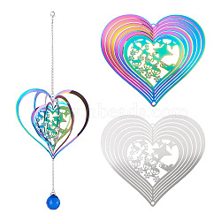 2Pcs 2 Colors 201 Stainless Steel Connector Charms/Links, Hollow Heart with Christmas Deer, Etched Metal Embellishments, Mixed Color, 101x105x0.3mm, Hole: 2.8mm, 1pc/color(STAS-TA0005-65)
