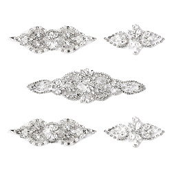 Biyun 5Pcs 3 Style Glass Crystal Hotfix Rhinestone, with Hot Melt Adhesive Stick, Brass & Alloy Settings, for DIY Bridal Belt, Hair Accessories, Silver Color Plated, 3.2~20.6x4.3~6.1x0.45~0.7cm(DIY-BY0001-26)