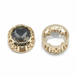 Sew on Rhinestone, Glass Rhinestone, with Light Gold Tone Brass Findings, Garments Accessories, Flat Round, Black Diamond, 12x6.5mm(RGLA-T138-10mm-21KC)