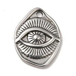 304 Stainless Steel Pendants, Oval with Eye Pattern Charms, Antique Silver, 23x18x3mm, Hole: 2.5mm(STAS-G278-22AS)