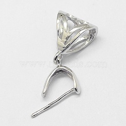 925 Sterling Silver Pendant Bails, Ice Pick & Pinch Bails, Platinum, 16.5x7.5mm, Hole: 4x6mm, Pin: 0.5mm(X-STER-A102-005P)
