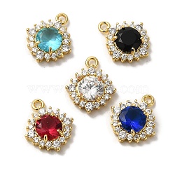 Brass Micro Pave Clear Cubic Zirconia Pendants, Real 18k Gold Plated, Rhombus, Mixed Color, 11.5x9.5x3mm, Hole: 1mm(KK-S391-01G)