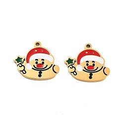 Ion Plating(IP) 304 Stainless Steel Pendants, Christmas Theme Enamel Charms, Golden, Snowman, 13.5x15x1.5mm, Hole: 1.2mm(STAS-S140-01F)