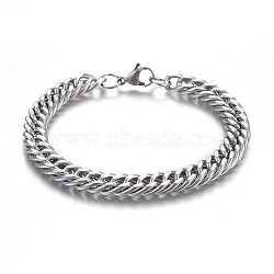 304 Stainless Steel Cuban Link Chain Bracelets, with Lobster Claw Clasps, Stainless Steel Color, 9 inches(23cm), 9mm(BJEW-L637-01A-P)