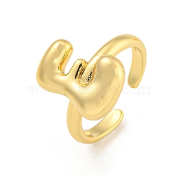 Brass Letter Open Cuff Rings for Women, Adjustable, Real 18K Gold Plated, Letter E, 15~16.5x7~16.5mm(RJEW-G313-01E-G)