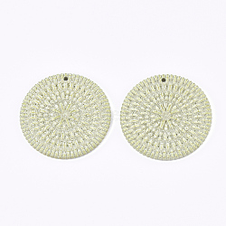 Acrylic Pendants, Imitation Woven Rattan Pattern, Flat Round, Honeydew, 47x5mm, Hole: 2mm(OACR-T014-08F)