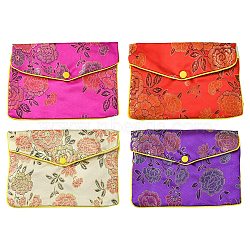 Rectangle Floral Embroidery Cloth Zipper Pouches, Jewelry Storage Bags, Mixed Color, 11x16x0.3cm(ABAG-YW0001-03D)