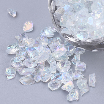 Transparent Glass Seed Beads, For Nail Art Decoration, No Hole/Undrilled, Chip, Clear AB, 3~7x3~4x3~4mm, about 450g/bag