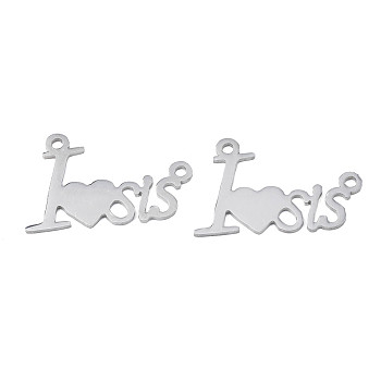 304 Stainless Steel Connector Charms, Word I Love Sis, Stainless Steel Color, 17x24x1mm, Hole: 1.6mm