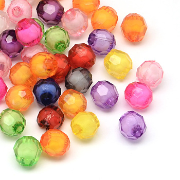 Faceted Round Transparent Acrylic Beads, Bead in Bead, Mixed Color, 7~8x8mm, Hole: 2.5mm, about 2050pcs/500g
