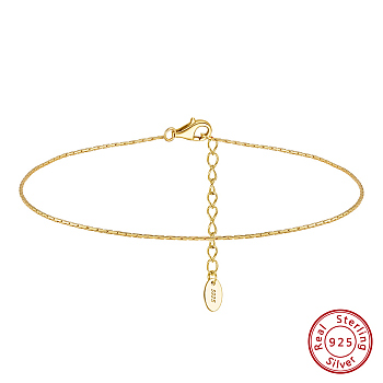 925 Sterling Silver Cardano Chain Anklet, Real 14K Gold Plated, 8-5/8 inch(22cm)