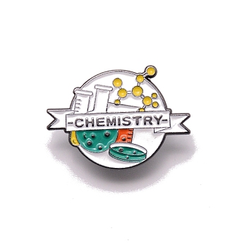 Alloy Enamel Brooches, Enamel Pin, for Teachers Students, with Rubber Clutches, Chemical Container with Word Chemistry, Green, 20x27x11mm