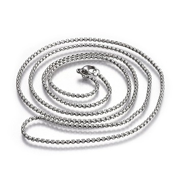 Non-Tarnish 304 Stainless Steel Box Chain Necklaces, with Lobster Claw Clasps, Stainless Steel Color, 31.4 inch(80cm), 2.0mm