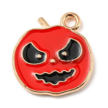 Alloy Enamel Pendants, Halloween Theme, Light Gold, Apple, 16x15x1.5mm, Hole: 1.5mm