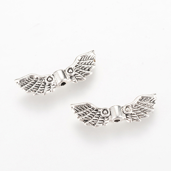 Tibetan Style Alloy Beads, Wing, Cadmium Free & Nickel Free & Lead Free, Antique Silver, 7x22x3mm, Hole: 1mm, about 1130pcs/1000g