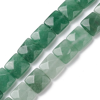 Natural Green Aventurine Beads Strands, Faceted Square, 10x10x5mm, Hole: 1.2mm, about 20pcs/strand, 7.95''(20.2cm)
