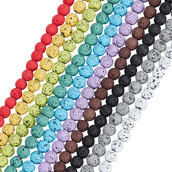 10 Strands 10 Colors Synthetic & Natural Lava Rock Beads Strands, Dyed, Round, Mixed Color, 6~7mm, Hole: 0.7~1mm, about 1 strand/color