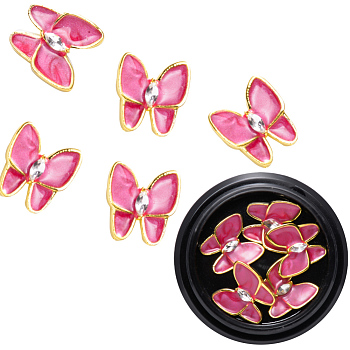 Epoxy Resin Cabochons, with Rhinestones and Golden Tone Alloy Open Back Bezel, Nail Art Decoration Accessories, Butterfly, Crystal, Camellia, 12.5x12x3mm, 5pcs/box