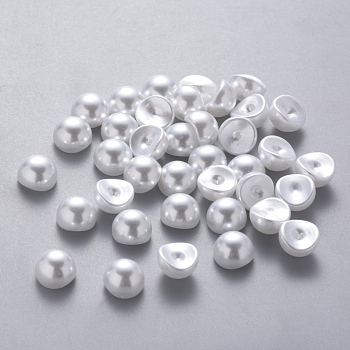 Half Round ABS Plastic Imitation Pearl Cabochons, DIY loosed Beads Cabochons for Face Beauty Makeup Nail Art Craft DIY Phone Making, High Luster, White, 8x5mm