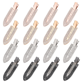 16Pcs 4 Colors Surfboard Shaped Alloy Rhinestone Alligator Hair Clips, No-Trace Bangs Hair Clip, Hair Accessories for Girls, Mixed Color, 67x18.5x11mm, 4pcs/color