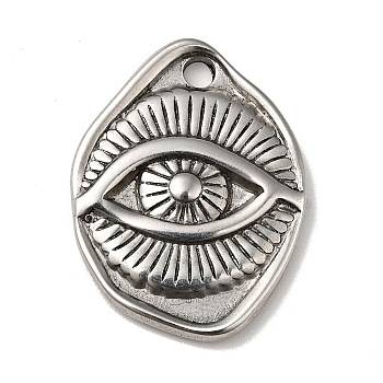 304 Stainless Steel Pendants, Oval with Eye Pattern Charms, Antique Silver, 23x18x3mm, Hole: 2.5mm