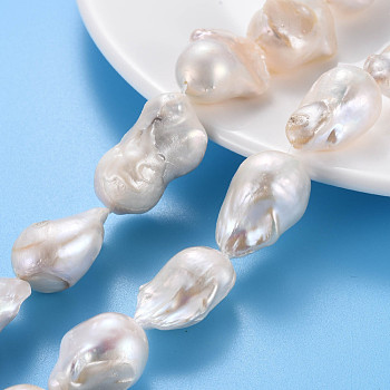 Natural Baroque Pearl Keshi Pearl Beads Strands, Cultured Freshwater Pearl, Nuggets, Seashell Color, 18~31x16~23x13~17mm, Hole: 0.6mm, about 12~13pcs/strand, 14.96~15.35 inch(38~39cm)