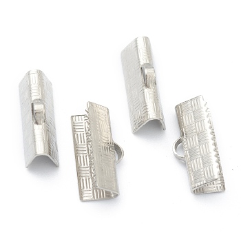 304 Stainless Steel Ribbon Crimp Ends, Stainless Steel Color, 7x15x5mm, Hole: 1x2.5mm