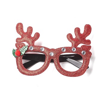 Christmas Plastic & Non-woven Fabric Glitter Glasses Frames, for Christmas Party Costume Decoration Accessories, Deer, 100x150x28mm