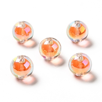 Two Tone UV Plating Rainbow Iridescent Acrylic Beads, Round, Orange, 15~15.5x15.5~16mm, Hole: 3~3.1mm