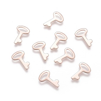 201 Stainless Steel Charms, Key, Rose Gold, 14x9x0.8mm, Hole: 2.5x6mm