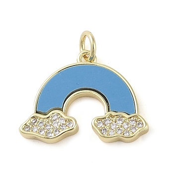 Dyed Synthetic Turquoise Pendants, Brass Micro Pave Clear Cubic Zirconia Rainbow Charms, Real 18K Gold Plated, Deep Sky Blue, 15.5x20.5x2.5mm, Hole: 2.7mm