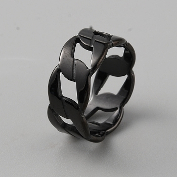 201 Stainless Steel Chains Hollow Finger Ring for Men, Electrophoresis Black, Inner Diameter: 19mm