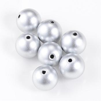 Matte Style Spray Painted Acrylic Beads, Round, Matte Silver, 8mm, Hole: 2mm, about 1840pcs/500g