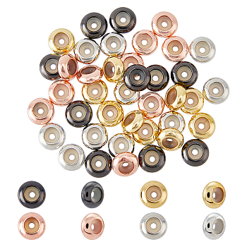 CHGCRAFT 40Pcs 4 Colors Brass Beads, with Rubber Inside, Slider Beads, Stopper Beads, Rondelle, Mixed Color, 10x4mm, Hole: 2mm, 10pcs/color