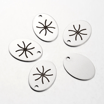 Spray Painted Stainless Steel Pendants, Oval with Pattern, Stainless Steel Color, 30x22x1mm, Hole: 3mm