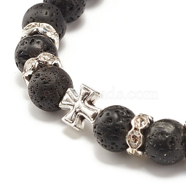 Round Natural Lava Rock with Alloy Beads Stretch Bracelet(BJEW-JB07459)-4