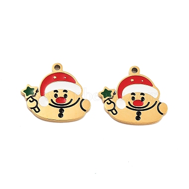 Golden Red Snowman Stainless Steel+Enamel Pendants