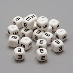 Food Grade Eco-Friendly Silicone Beads, Letter Style, Cube, White, 12x12x12mm, Hole: 2mm(SIL-R001-E)