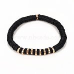 Handmade Polymer Clay Heishi Beads Stretch Bracelets, with Non-magnetic Synthetic Hematite Beads, Black, Inner Diameter: 2-3/8 inch(6.2cm)(BJEW-JB05303-05)