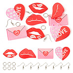 DIY Valentine's Day Love Heart Acrylic Dangle Earrings Making Kit, Red, 10~41x10~47.5x0.8~2mm, Hole: 1.6~2.8mm(DIY-TA0009-29)
