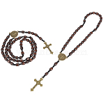 2Pcs Wood Pendant Decorations, with Alloy Pendants, Crucifix Cross, Coconut Brown, 250~365mm(HJEW-UN00138)