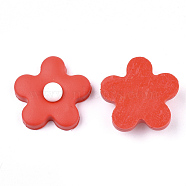 Handmade Polymer Clay Cabochons, Flower, Red, 24x24x8.5mm(X-CLAY-S091-17F)