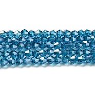 Transparent Electroplate Glass Beads Strands, Pearl Luster Plated, Faceted, Bicone, Steel Blue, 3x2.5mm, Hole: 0.7mm, about 162~185pcs/strand, 12.76~14.61 inch(32.4~37.1cm)(GLAA-F029-2mm-C01)