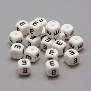 Food Grade Eco-Friendly Silicone Beads, Chewing Beads For Teethers, DIY Nursing Necklaces Making, Letter Style, Cube, White, 12x12x12mm, Hole: 2mm(SIL-R001-E)